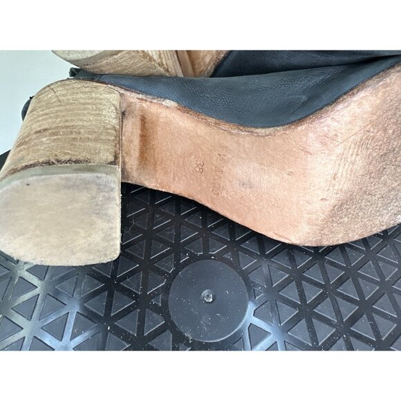 Free People Golden Read Peep Toe Leather Boots Dark Gray Sz 38 / 8 US - Picture 11 of 13